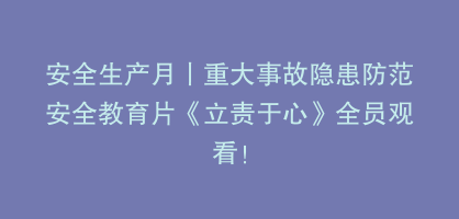 安全生产月丨重大事故隐患防范安全教育片《立责于心》全员观看！